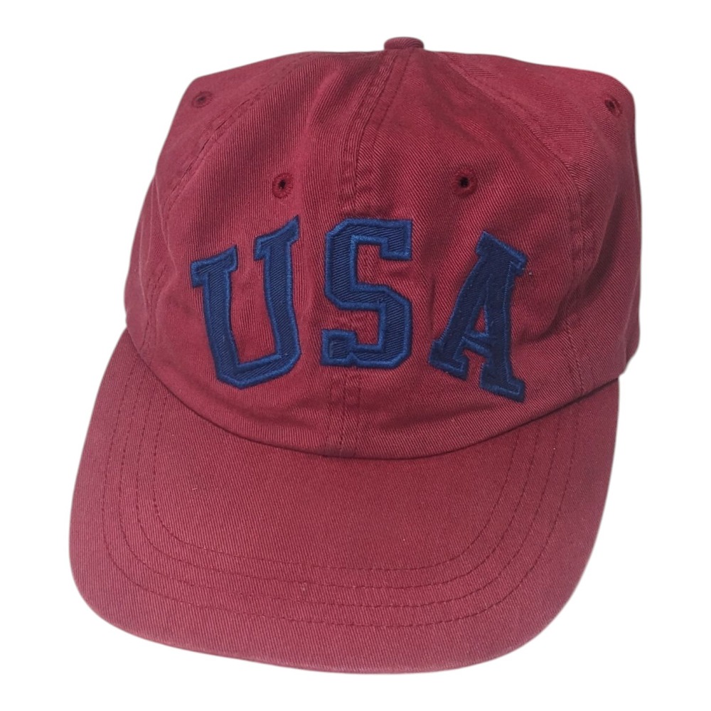Ralph Lauren USA Spell‎ Out Vintage Strapback Dad Hat Cap Stadium Red Blue